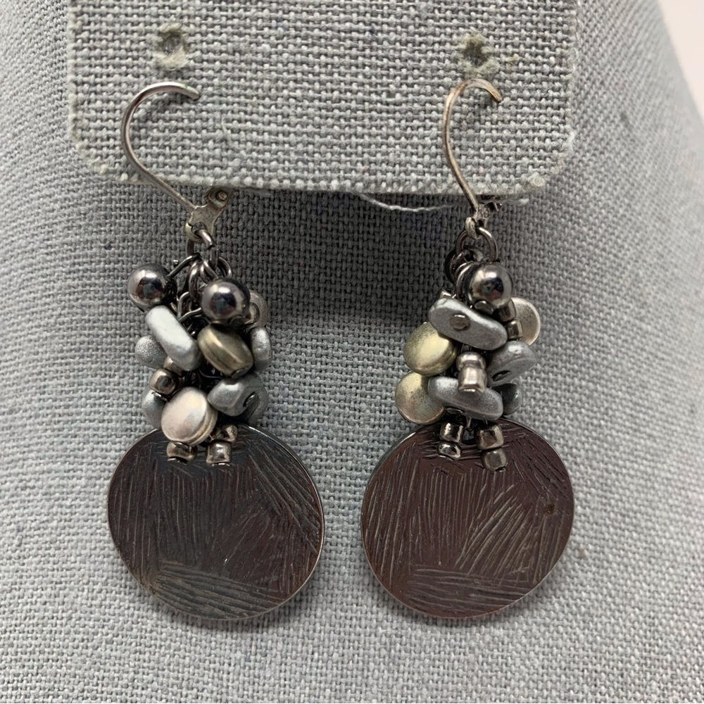 Gunmetal Gray Circle Disc Chunky Beaded Leverback Beaded Dangle Earrings